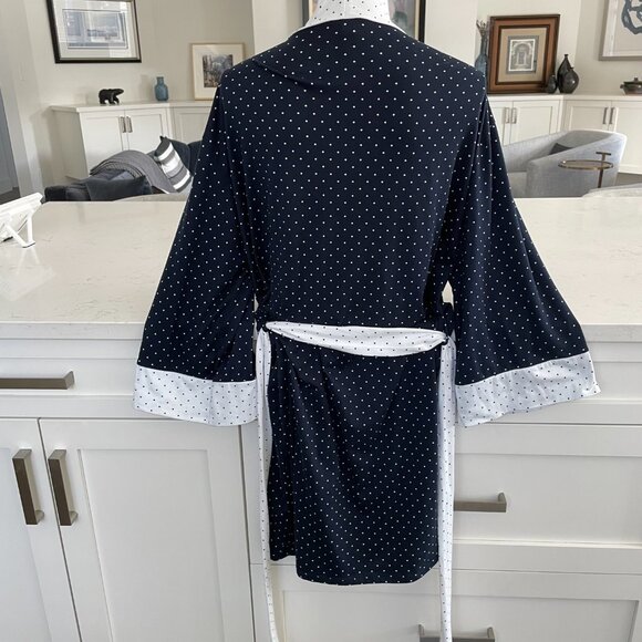 FN by Flora Nikrooz 2 pce Lounging Robe & Pants Polka Dot Print Navy White Sz L - Picture 5 of 15